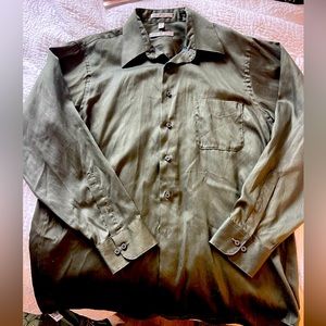 Geoffrey Beene Green Sateen Dress Shirt Size L